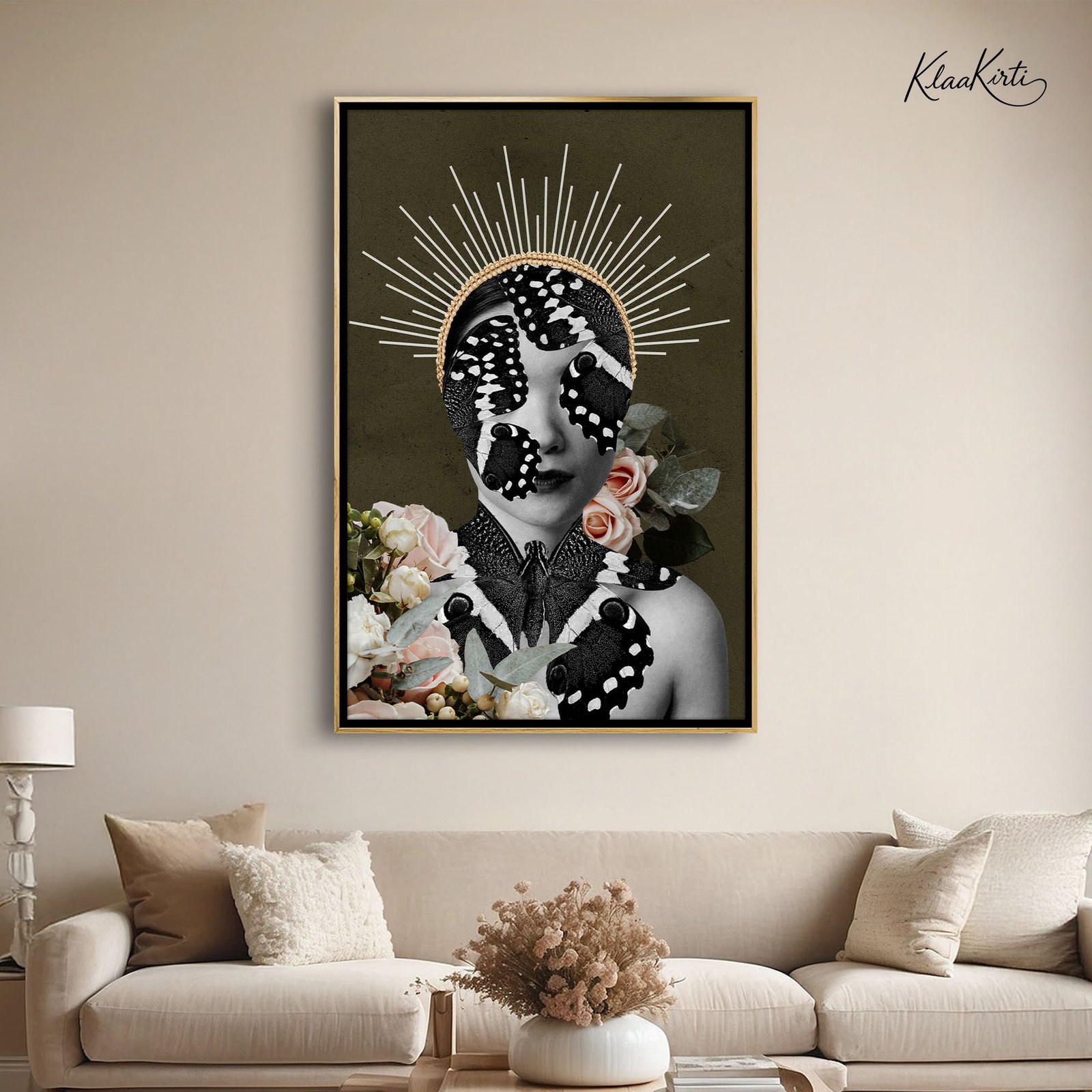Vertical 05 Floral Monarch Abstract canvas art - Image 1