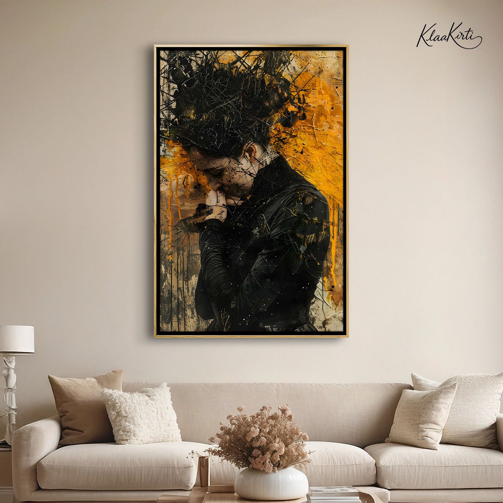 Vertical 05 Golden SilenceMystic Black Hair Burst canvas Art - Image 1
