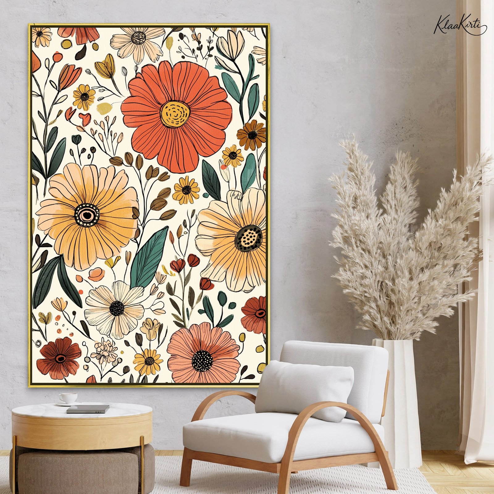 01 Boho Bloom Canvas Wall Art - Image 1