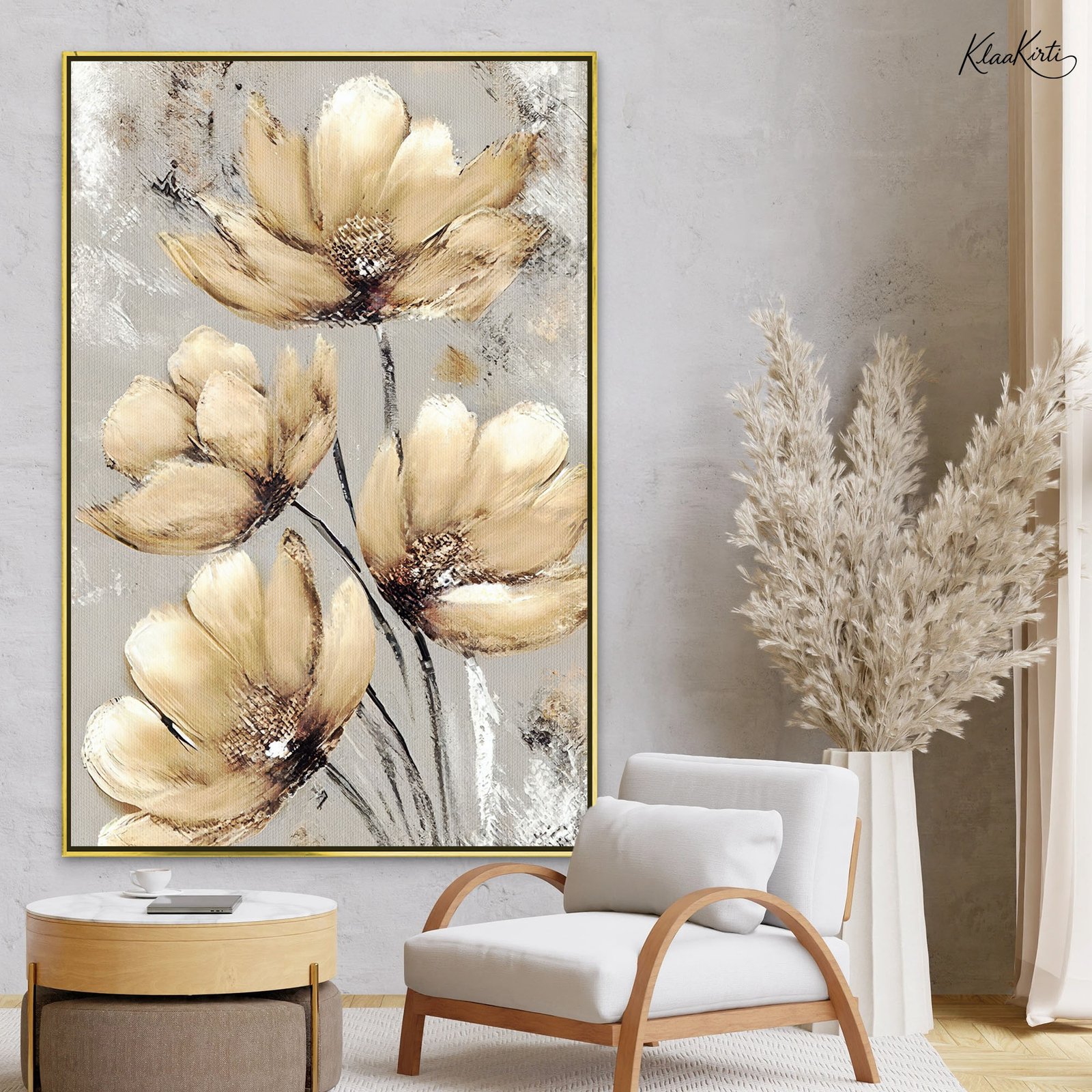 01 Pale Ochre Bloom Canvas Wall Art - Image 1