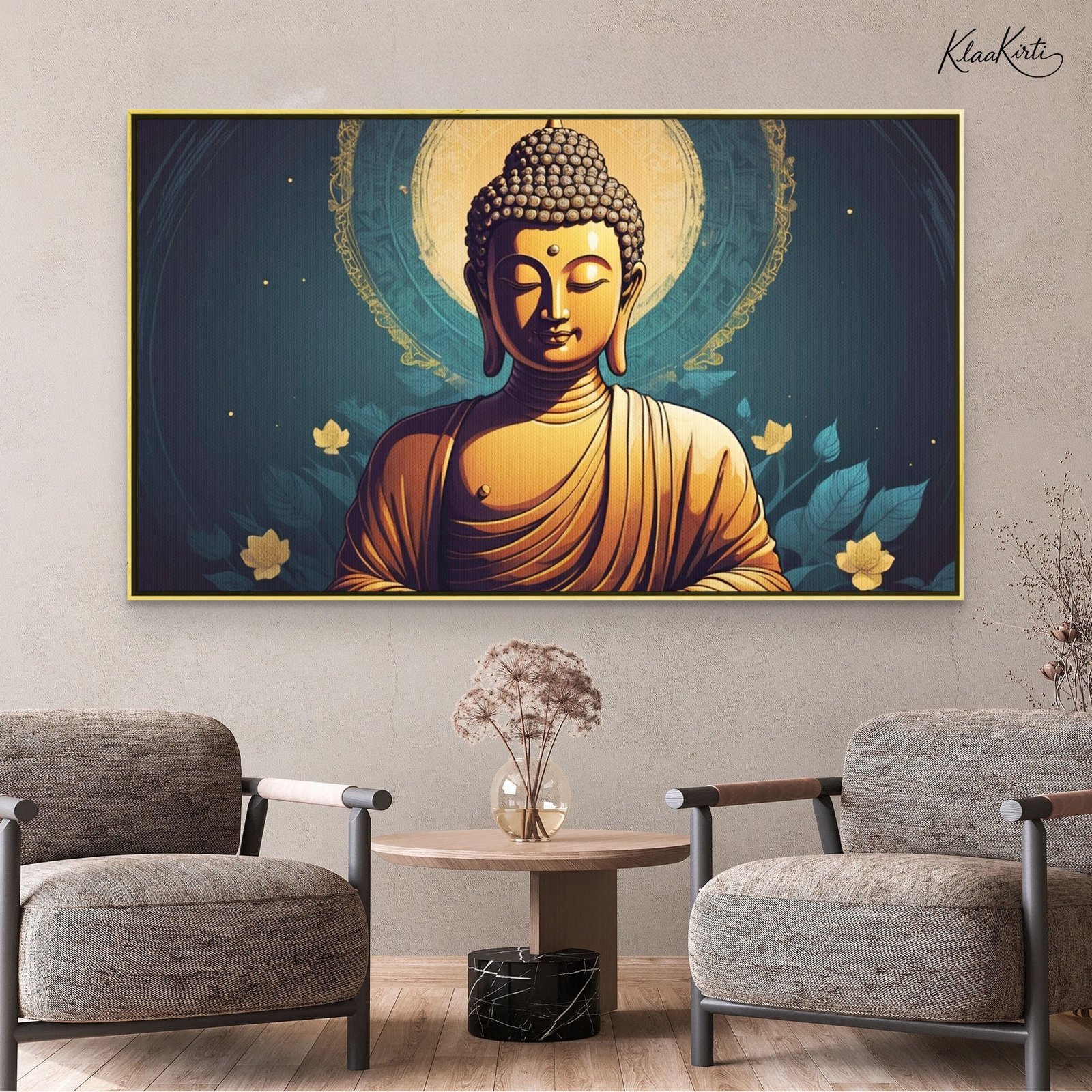Landscape Canvas 01 Teal and Gold Samadhi Canvas Art - Image 1