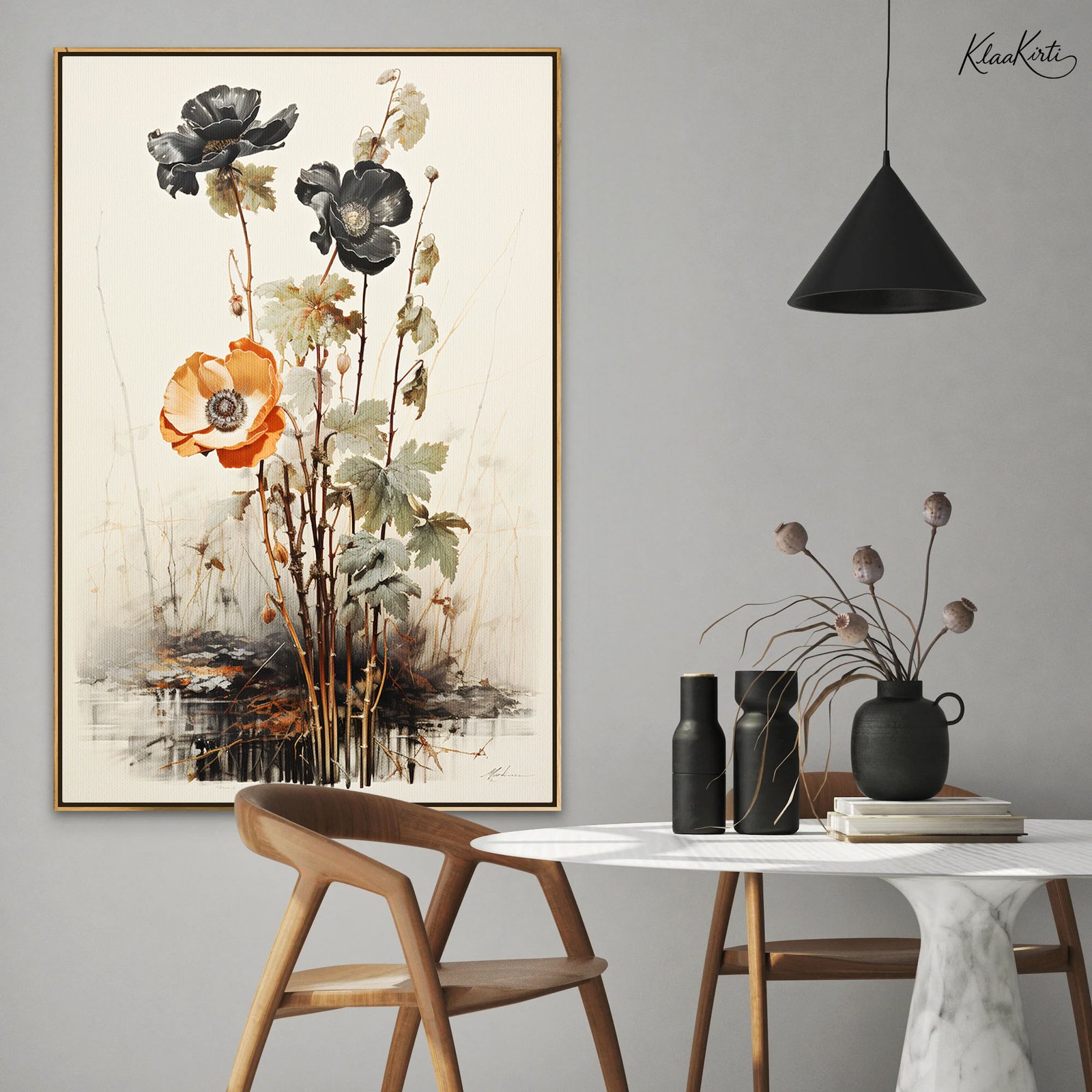 Vertical Canvas 01 Black and Orange Poppies Canvas art - Image 1