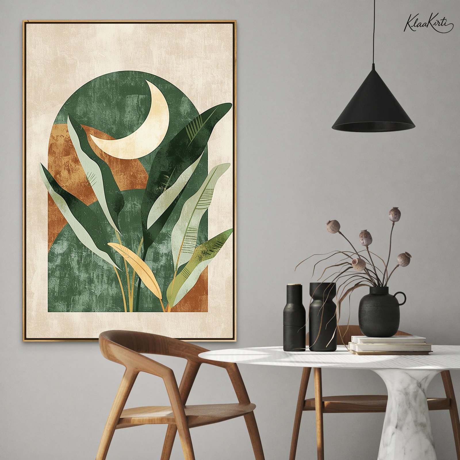 Vertical Canvas 01 Boho Moon and Leaf Arch Canvas art - Image 1