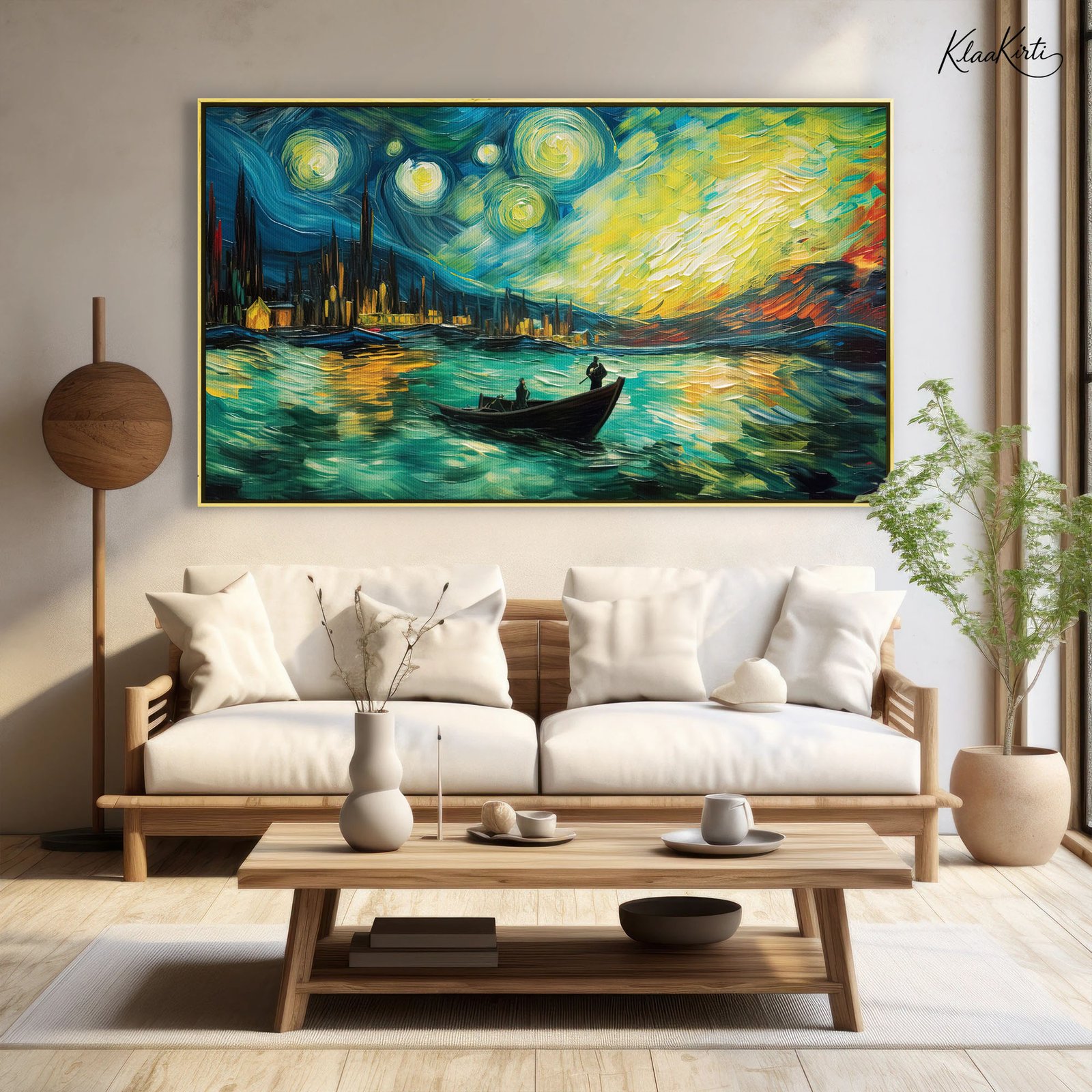 01 Midnight Starry Night Canvas Wall Art - Image 1