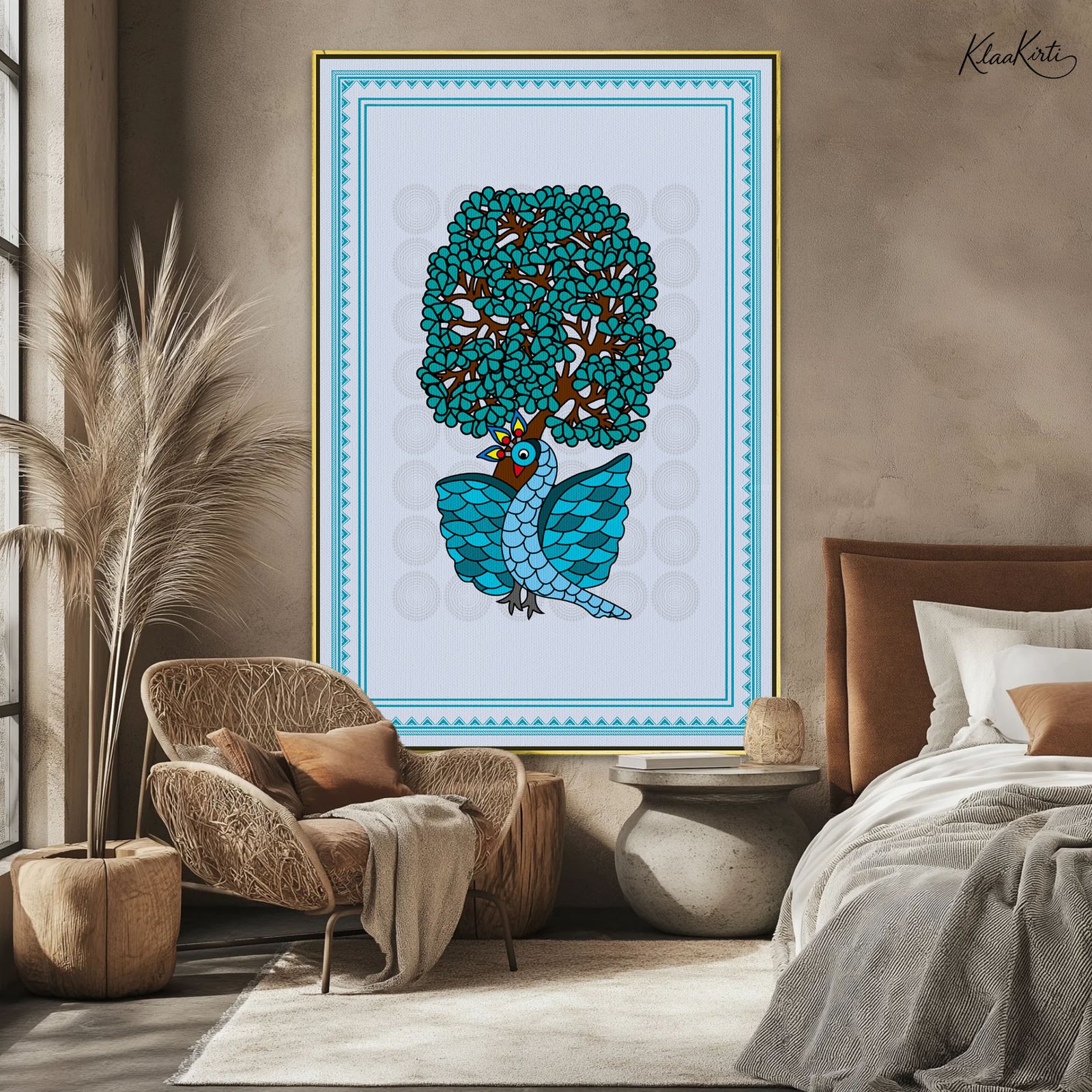 01 Teal Peacock Canvas Wall Art - Image 1