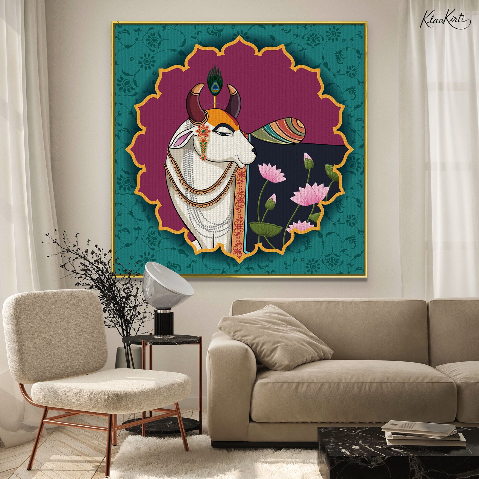 01 Auspicious Cow Canvas Wall Art - Image 1