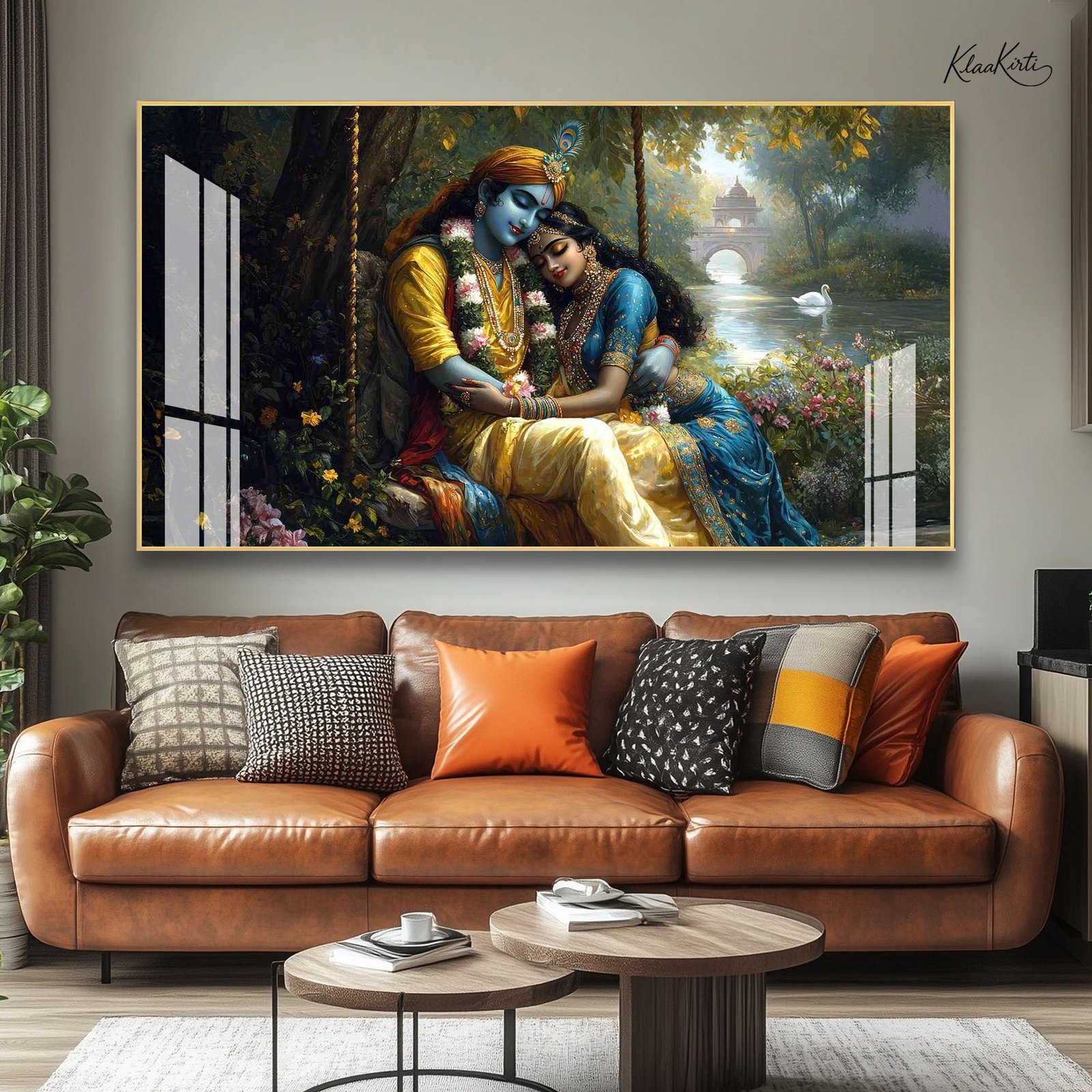 01 Radha and Krishna Swing Acrylic Wall Art - Image 1