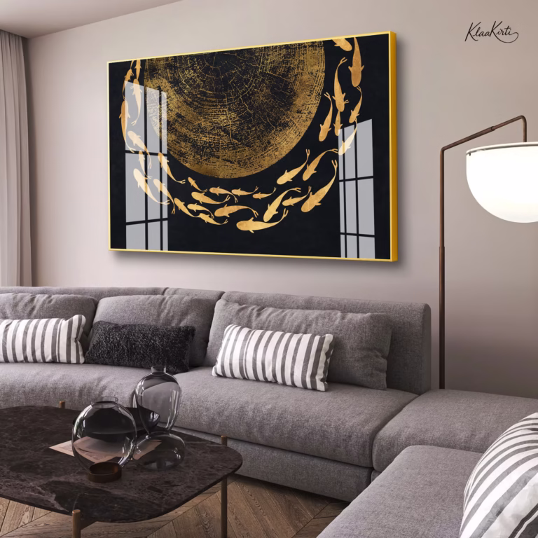 Modern Acrylic Wall Art displayed in a stylish Indian living room