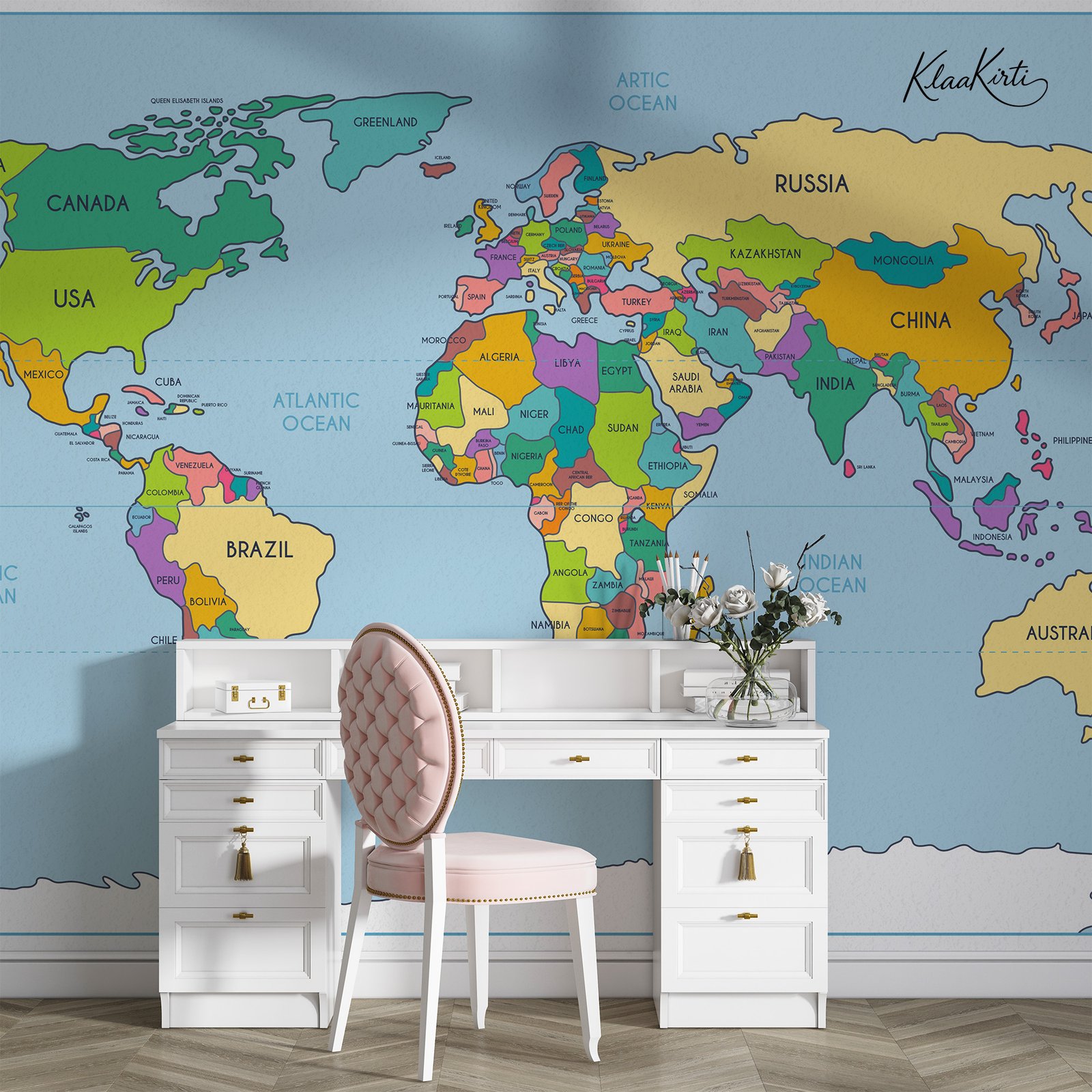 Artboard 1 Colorful Educational World Map Kids Premium Wallpaper - Image 1