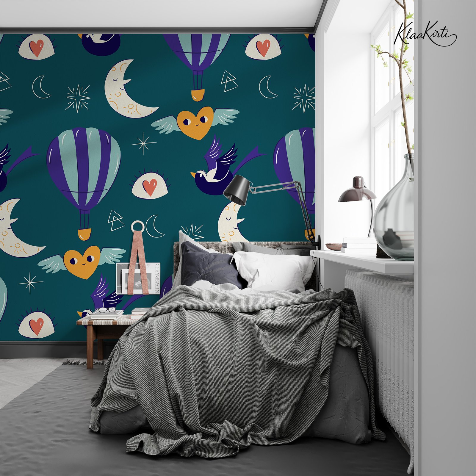 Artboard 1 Whimsical Hot Air Balloons and Moons Kids Premium Wallpaper - Image 1