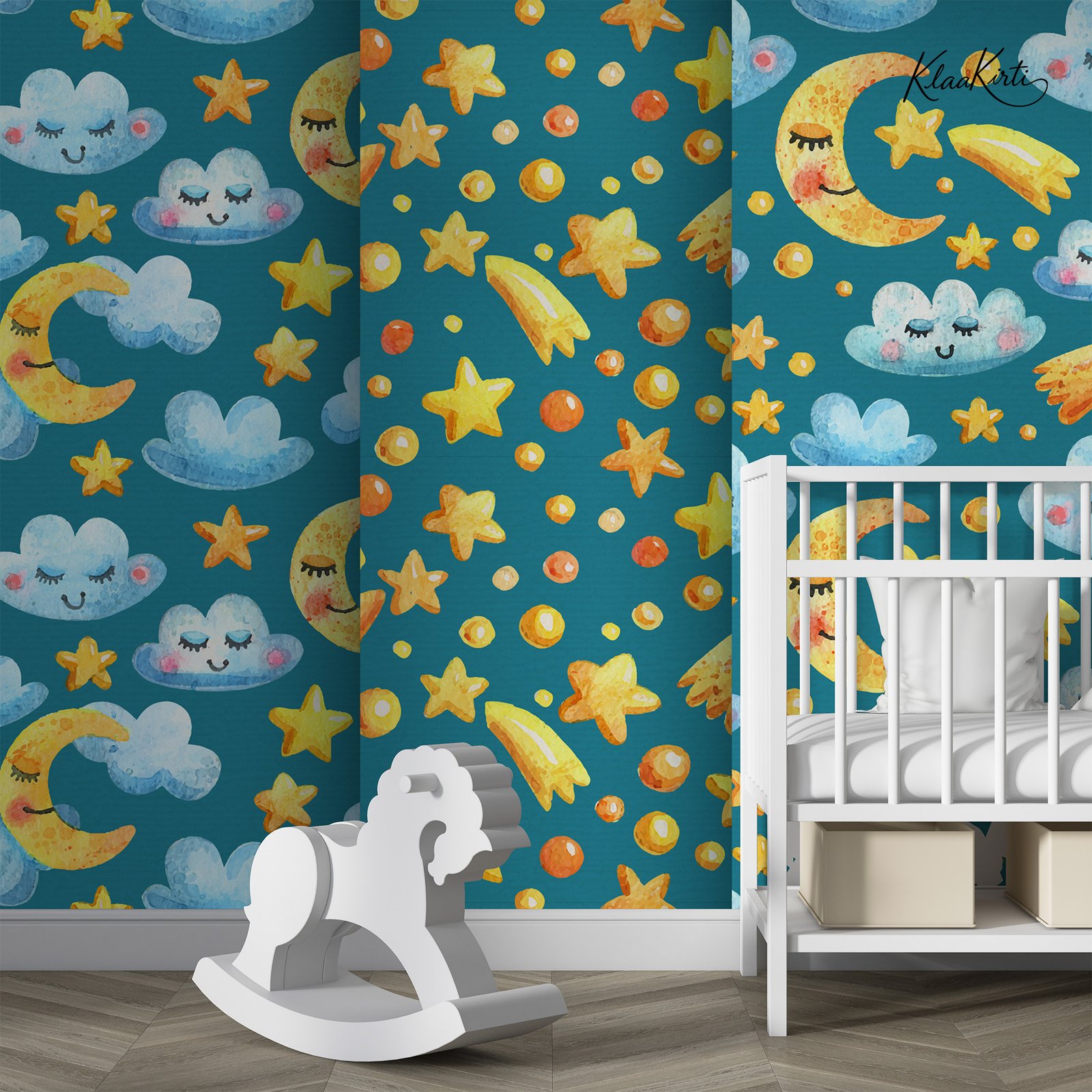 Artboard 1 Goodnight Moon and Stars Kids Premium Wallpaper - Image 1