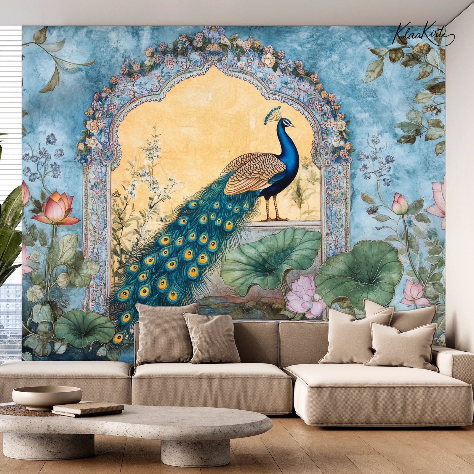 Artboard 1 Indian Pichwai Peacock Premium Wallpaper - Image 1