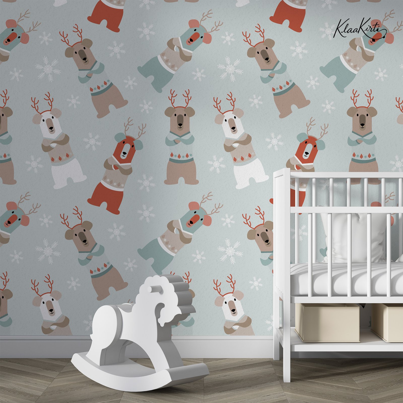 Artboard 1 Festive Christmas Reindeer Kids Premium Wallpaper - Image 1