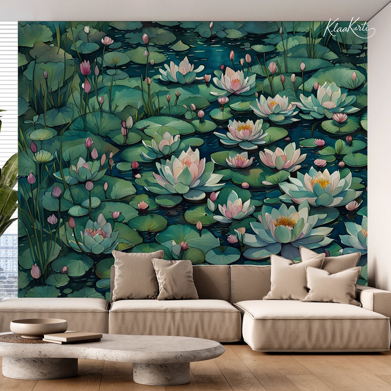 Artboard 1 Serene Lotus Pond Premium Wallpaper - Image 1
