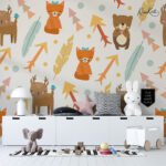 Cheerful Pastel Outline Woodland Kids Premium Wallpaper - Image 2