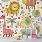Cheerful Cartoon Lion and Cub Kids Premium Wallpaper - Image 2