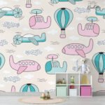 Pastel Planes and Hot Air Balloons Kids Premium Wallpaper - Image 5