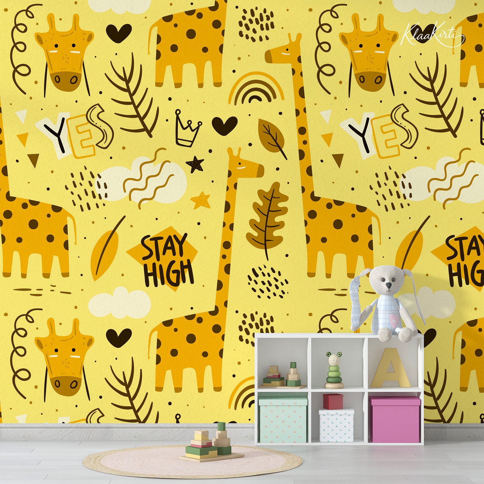 Artboard 3 Cheerful Yellow Giraffe Doodle Kids Premium Wallpaper - Image 1