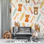 Cheerful Pastel Outline Woodland Kids Premium Wallpaper - Image 3