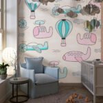 Pastel Planes and Hot Air Balloons Kids Premium Wallpaper - Image 3