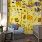 Cheerful Yellow Giraffe Doodle Kids Premium Wallpaper - Image 5