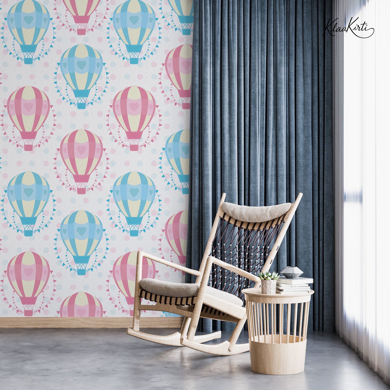 Artboard 7 Pink & Blue Hot Air Balloon Kids Premium Wallpaper - Image 1