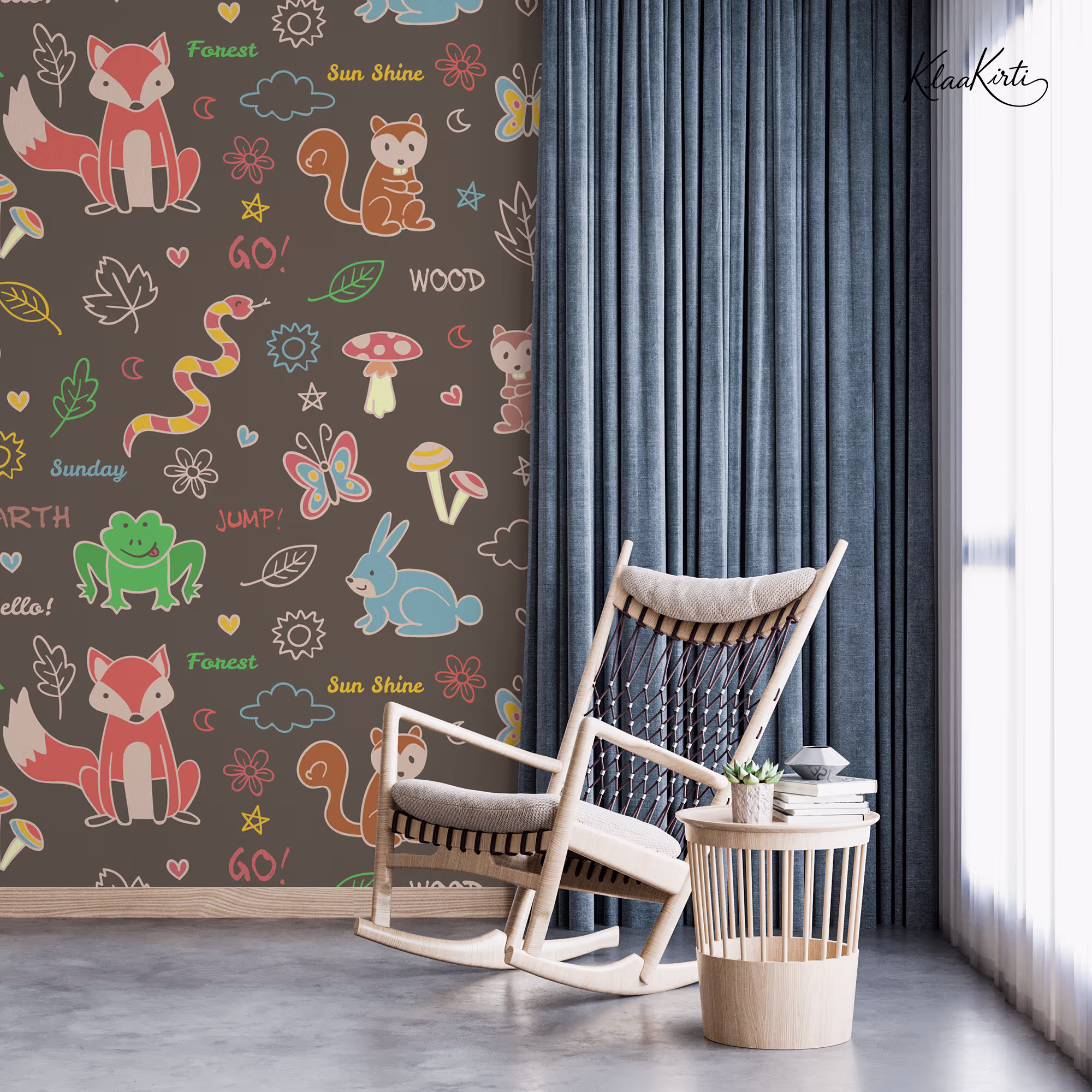 Artboard 7 Pastel Woodland Animals and Nature Kids Premium Wallpaper - Image 1