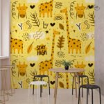 Cheerful Yellow Giraffe Doodle Kids Premium Wallpaper - Image 4