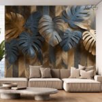 Metallic Tropical Leaves Premium Wallpaper