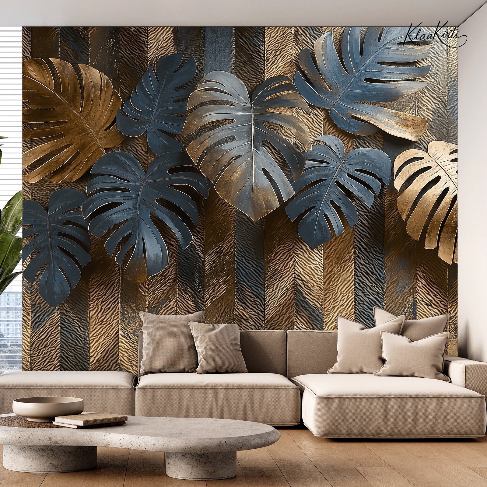 Artboard 1 Metallic Tropical Leaves Premium Wallpaper - Image 1