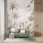 White Mansion and Palms Scenic Premium Wallpaper