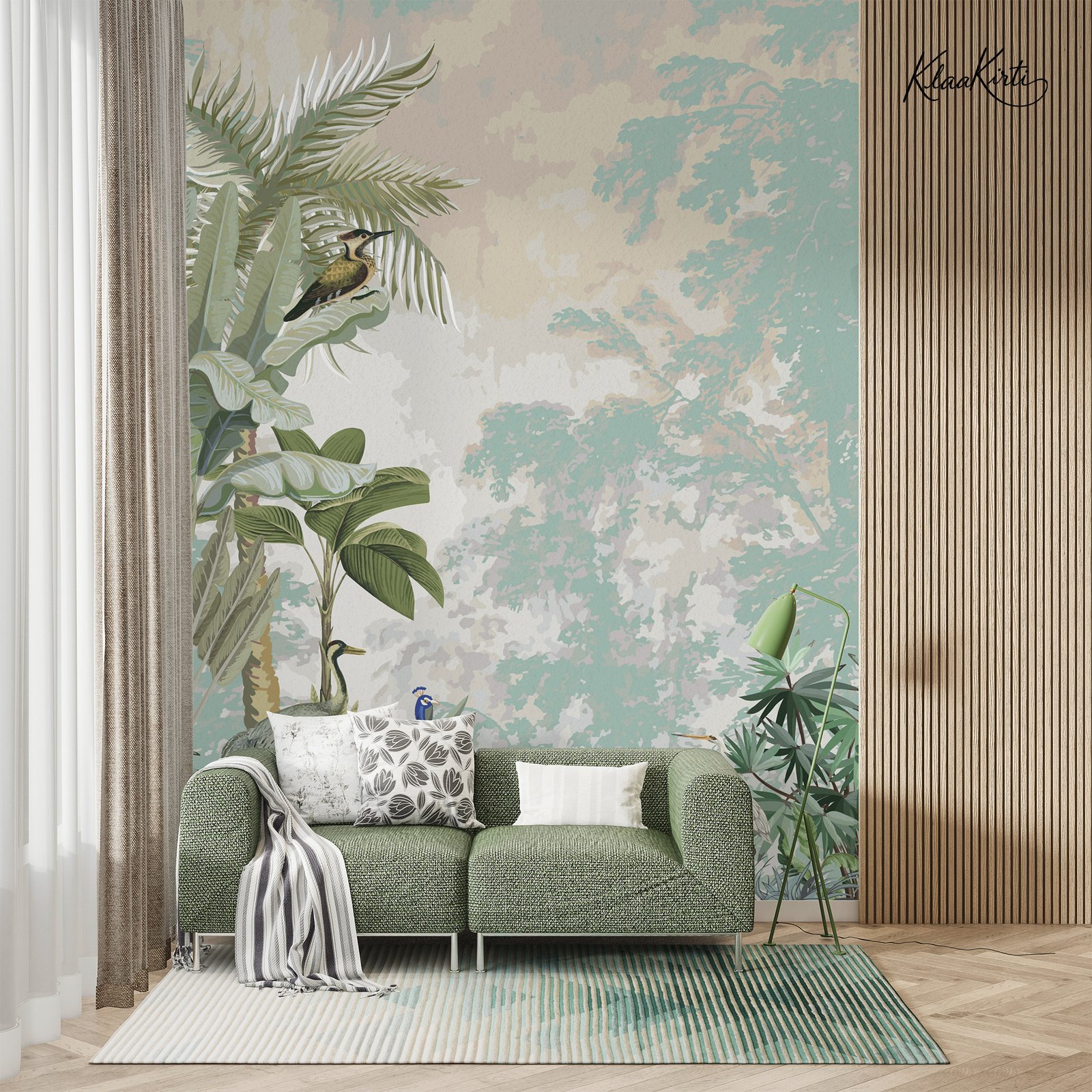 Artboard 9 Misty Jungle Birds Scenic Premium Wallpaper - Image 1